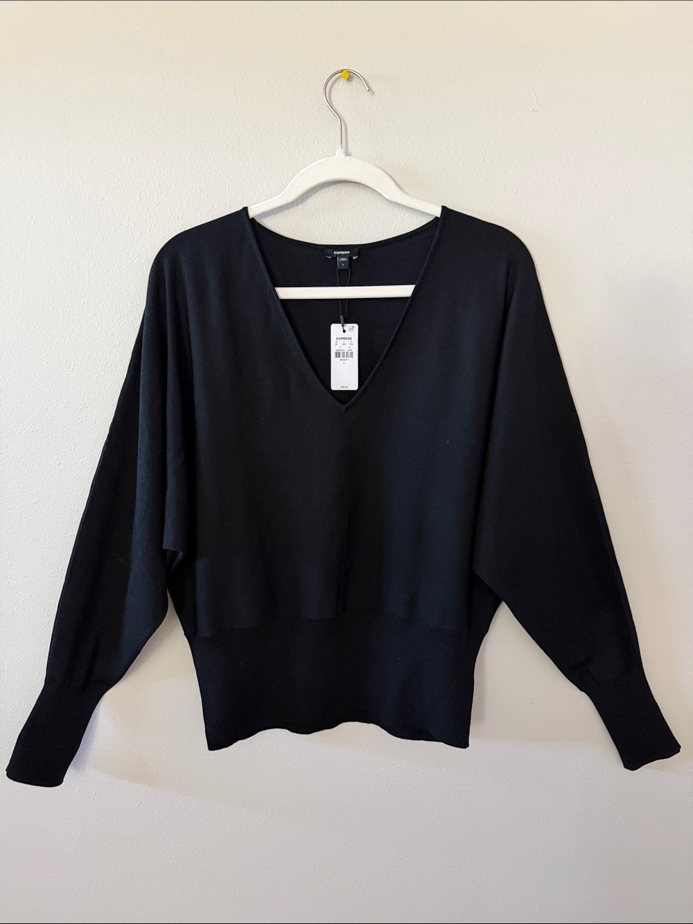 Express Black V-Neck Relaxed Drop-Shoulder Sweater